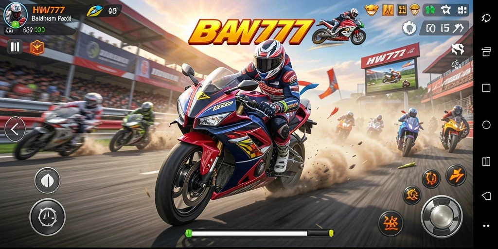 Tampilan gameplay HW777 yang mendebarkan dan penuh aksi balapan motor.