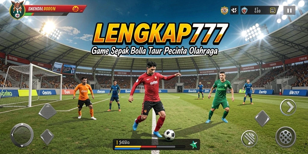 Screenshot gameplay LENGKAP777 menampilkan aksi sepak bola yang mendebarkan.