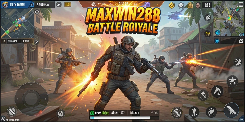 Gameplay seru MAXWIN288 dengan pertempuran intens Battle Royale.