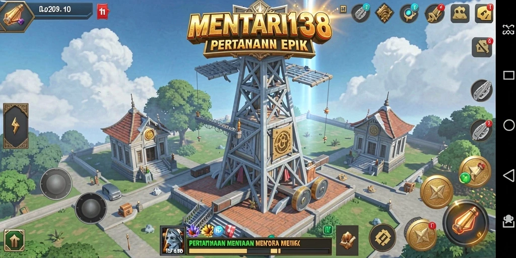 Tampilan gameplay yang seru dalam MENTARI138 dengan menara dan musuh yang beragam.